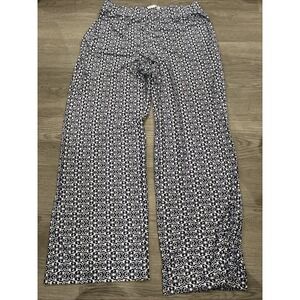 NY Collection Pants Womens Size L Blue Wide Leg Pull On Career Geometric